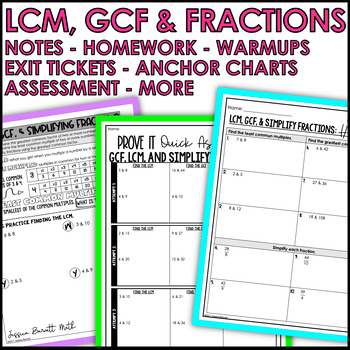 Preview of LCM, GCF, and Simplifying Fractions Notes Homework Anchor Charts
