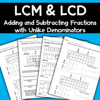 Preview of LCM & LCD Compare Add and Subtract Fractions with Unlike Denominators 5th Grade