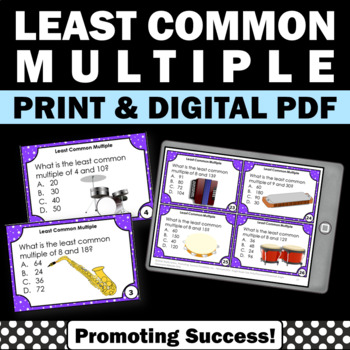 Preview of LCM Least Common Multiple 5th 6th Math Review Task Cards Centers Games Digital