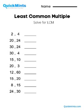 LCM - Least Common Multiple Worksheet by QuickMints | TPT