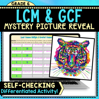 Preview of LCM and GCF Digital Mystery Picture Art Reveal - Differentiated!