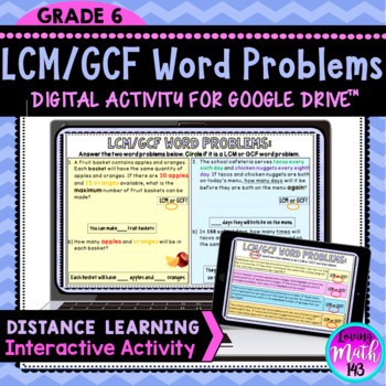 Preview of LCM and GCF Word Problems Digital Activity for use with Google Slides™