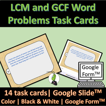 Preview of LCM and GCF Word Problems PreAlgebra Google Task Cards