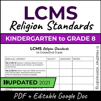 Preview of LCMS Religion Standards Checklist | K to Grade 8