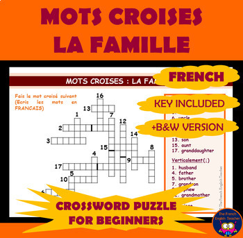 LE VOCABULAIRE DE LA FAMILLE crossword puzzle on family vocabulary in