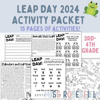 Preview of LEAP DAY 2024 NO PREP Activity Packet | Leap Year | 3rd-4th Grade, Scaffolded