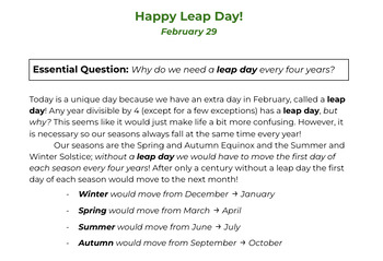 Preview of LEAP DAY ACTIVITY - Using Conversions - Why do we need a LEAP DAY?