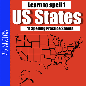 Preview of LEARN TO SPELL 1 - 25 US STATES - Spelling Practice Sheets & Easel Self-Grading