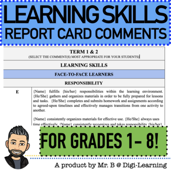 Preview of LEARNING SKILLS COMMENTS (ALL DIVISIONS) - Remote Included