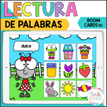 Preview of LECTURA DE PALABRAS BOOM CARDS, COMPRENSION LECTORA READING COMPREHENSION