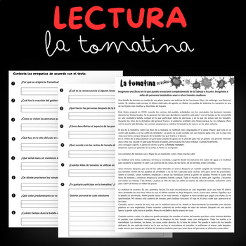 Preview of LECTURA: LA TOMATINA. READING COMPREHENSION: LA TOMATINA