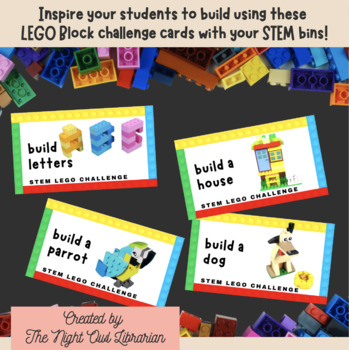Preview of LEGO Block STEM BIN Challenge Cards for Maker Space