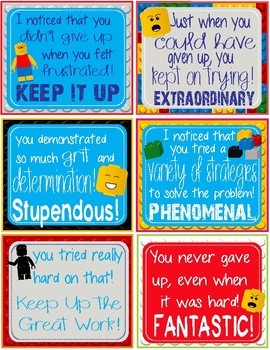 LEGO Like Growth Mindset Encouragement Notes Cards - 30 Different Cards