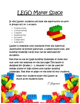 Preview of LEGO MakerSpace Building Lesson, STEM Engineering Challenges Library Lesson