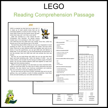 LEGO Reading Comprehension and Word Search by Kakapo Reading Passages