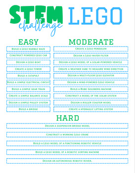 Preview of LEGO STEM Activities - Easy, Moderate & Hard Levels