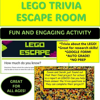 Preview of LEGO THEMED TRIVIA DIGITAL ESCAPE ROOM END OF YEAR ACTIVITY! NO PREP!