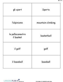 Preview of LEISURE FLASHCARDS (ITALIAN)