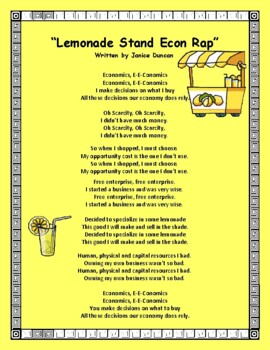 Preview of LEMONADE STAND ECON RAP (ECON Vocabulary!)