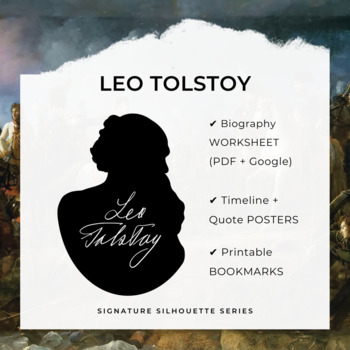 Preview of LEO TOLSTOY Biography Worksheet, Posters, Bookmarks, Clip Art (Google + PDF)