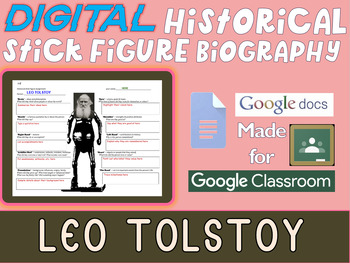 Preview of LEO TOLSTOY Digital Historical Stick Figure Biography (mini biographies)
