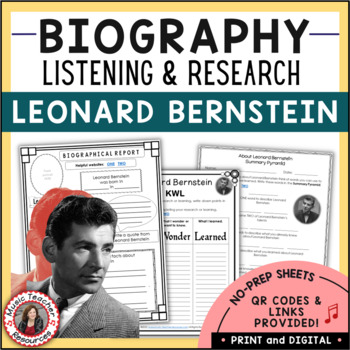 Preview of LEONARD BERNSTEIN Music Listening Activities and Biography Research Worksheets