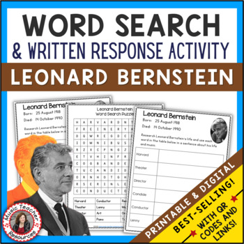 Preview of Music Word Search Puzzle and Activity Worksheets - LEONARD BERNSTEIN