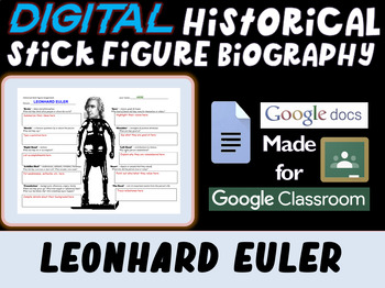 Preview of LEONHARD EULER Digital Historical Stick Figure (mini bios) Editable Google Docs