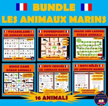 Preview of LES ANIMAUX MARINS - BUNDLE on ocean animals vocabulary in French