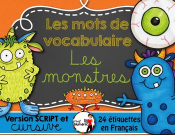 Preview of FRENCH VOCABULARY CARDS LES MONSTRES - Mots de vocabulaire - script et cursif