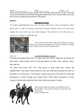 Preview of LESSON ON IMPORTANCE OF LAWS AND LAW ENFORCEMENT WORKSHEET SOCIAL STUDIES