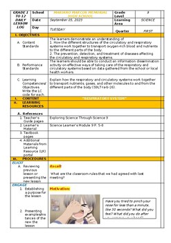 Preview of LESSON PLAN: RESPIRATORY SYSTEM