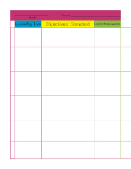 Preview of LESSON PLANNER INSERT