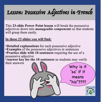 Preview of French Possessive Adjectives LESSON / Power Point of Notes