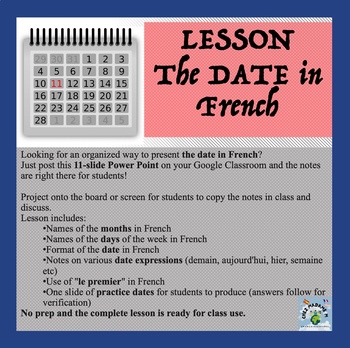 Preview of French The Date LESSON/Notes on Power Point
