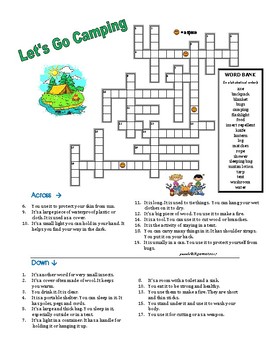 Preview of LET'S GO CAMPING PUZZLE - CROSSWORD QUIZ with Clues/Definitions & Word Bank