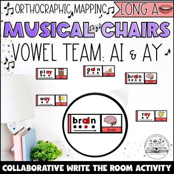Preview of Long a Write the Room Musical Chairs Orthographic Mapping First Grade Activity