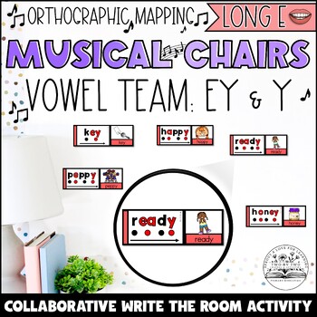 Preview of Long e ey Write the Room Musical Chairs Orthographic Mapping 1st Grade Activity