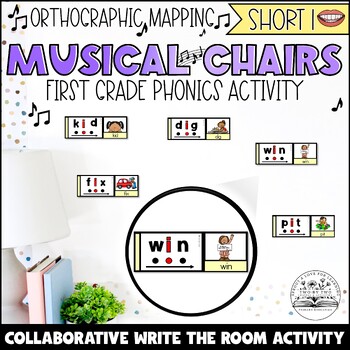 Preview of Short i Write the Room Musical Chairs Orthographic Mapping First Grade Activity
