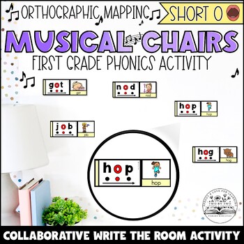Preview of Short o Write the Room Musical Chairs Orthographic Mapping First Grade Activity