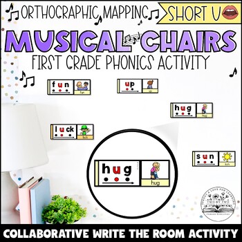 Preview of Short u Write the Room Musical Chairs Orthographic Mapping First Grade Activity