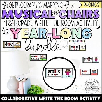 Preview of Write the Room Musical Chairs Orthographic Mapping Year-Long 1st Grade Activity