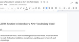 LETRS Style Plan for Introducing New Vocabulary Words Template