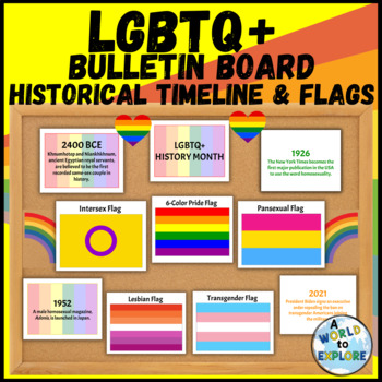 Preview of BUNDLE LGBTQ Bulletin Board for Pride Month - Timeline and Flags