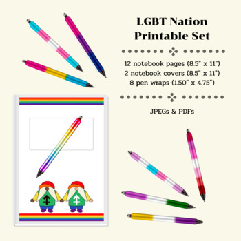 Preview of LGBT Nations Printable Set : 2 Journal Covers, 16 Pages, and 4 Pen Wraps