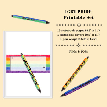 Preview of LGBT Pride Printable Set : 2 Journal Covers, 16 Pages, and 4 Pen Wraps