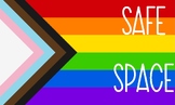 LGBTQ BLM Safe Space Welcome Sign; Progress Pride Flag