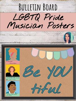 Preview of LGBTQ+ Musician Growth Mindset Bulletin Board Posters for Pride Month