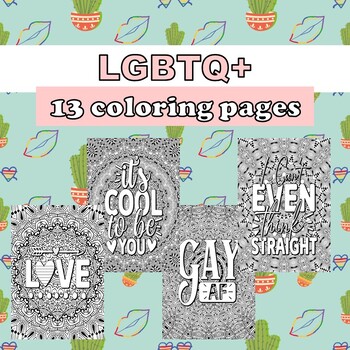 Preview of LGBTQ PRIDE GAY MONTH JUNE COLORING PAGES for adults and teens