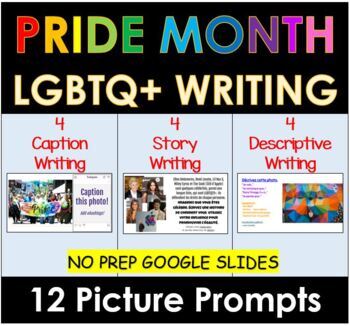 Preview of LGBTQ Pride Month Writing Prompts with Pictures | Distance Learning